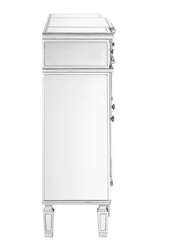 Elegant 3 Drawer 4 Door Cabinet 48 .In. X 14 In. X 36 In. in Silver Clear - Gifts for You 'n Me