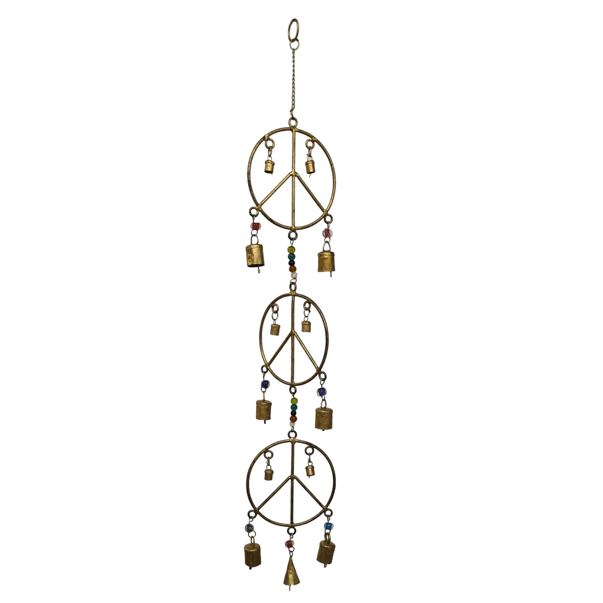 Spring Triple Peace Sign hanging Bell Chime with Glass Beads - Gifts for You 'n Me