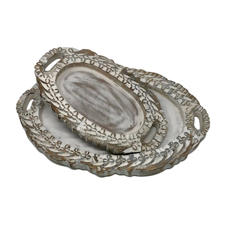 Set of 2 Hand Carved Wood LOUIS XIV Vanity Trays - Gifts for You 'n Me