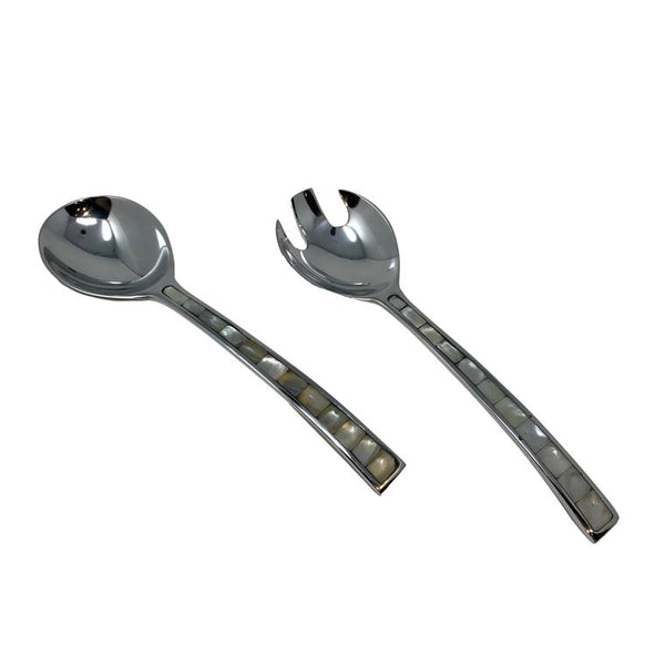 2 Pc Serving Utensils with Mother Of Pearl Inlay Handles
