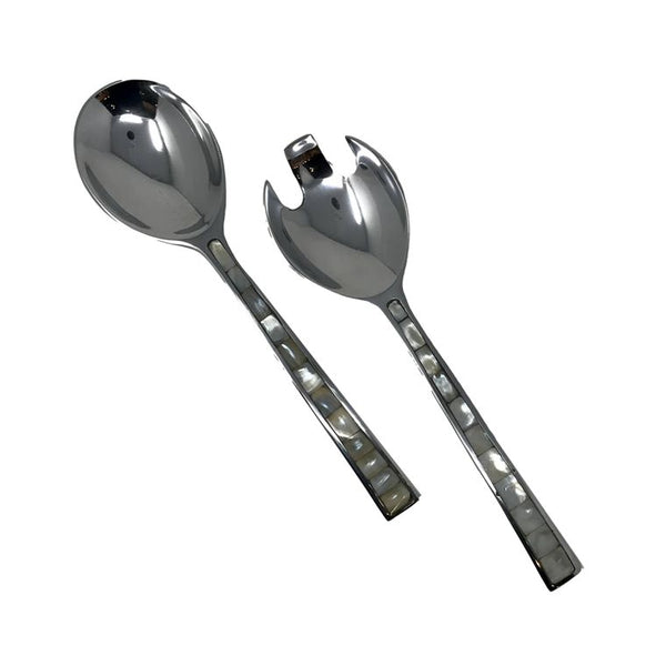 2 Pc Serving Utensils with Mother Of Pearl Inlay Handles