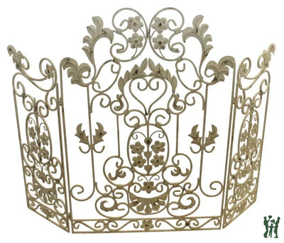 Old World Antique Iron & Tole Spring Floral Design Three Panel Fire Screen