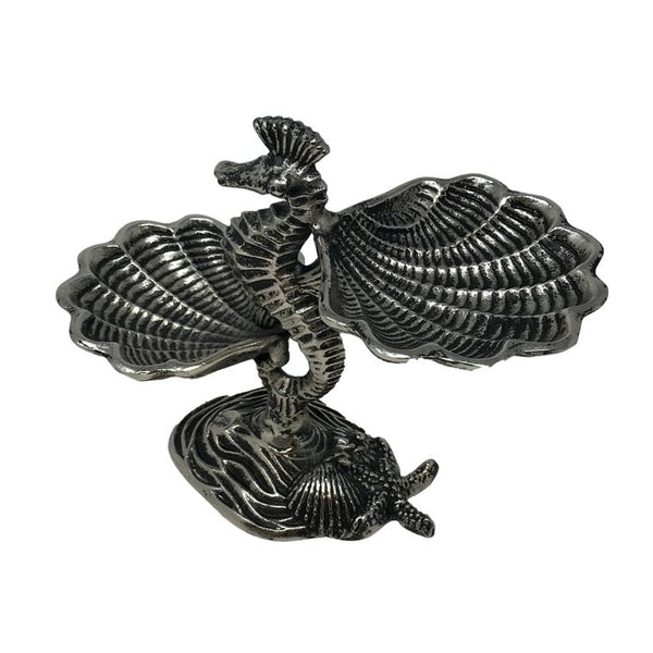 Cast Aluminum Seahorse Pedestal w/2 Clam Shell Serving Dish - Gifts for You 'n Me