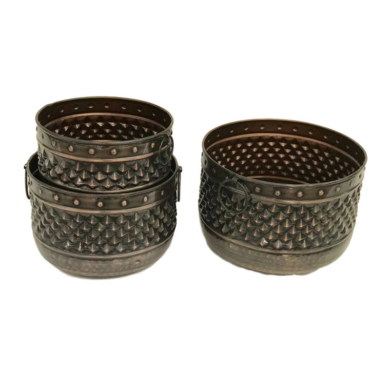 Set Of 3 Diamond Stud Planters- Antique Copper