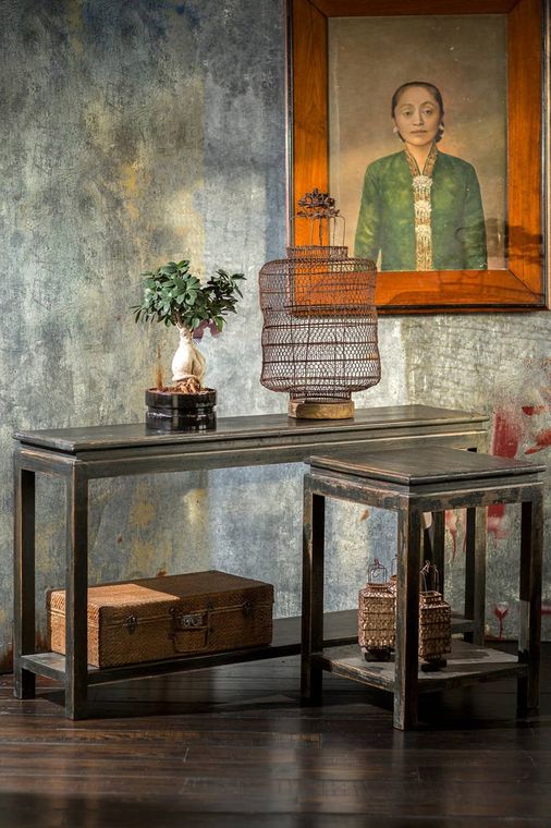 Dark Finish Pine Asian Console Table