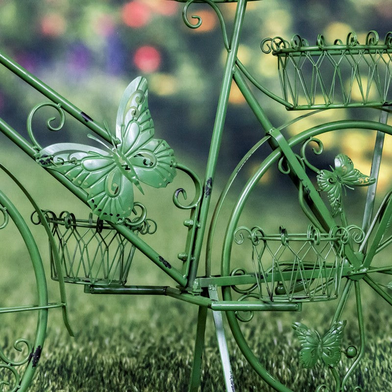 LARGE IRON BUTTERFLY BICYCLE PLANT STAND IN MOSS GREEN