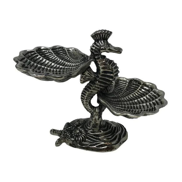 Cast Aluminum Seahorse Pedestal w/2 Clam Shell Serving Dish - Gifts for You 'n Me