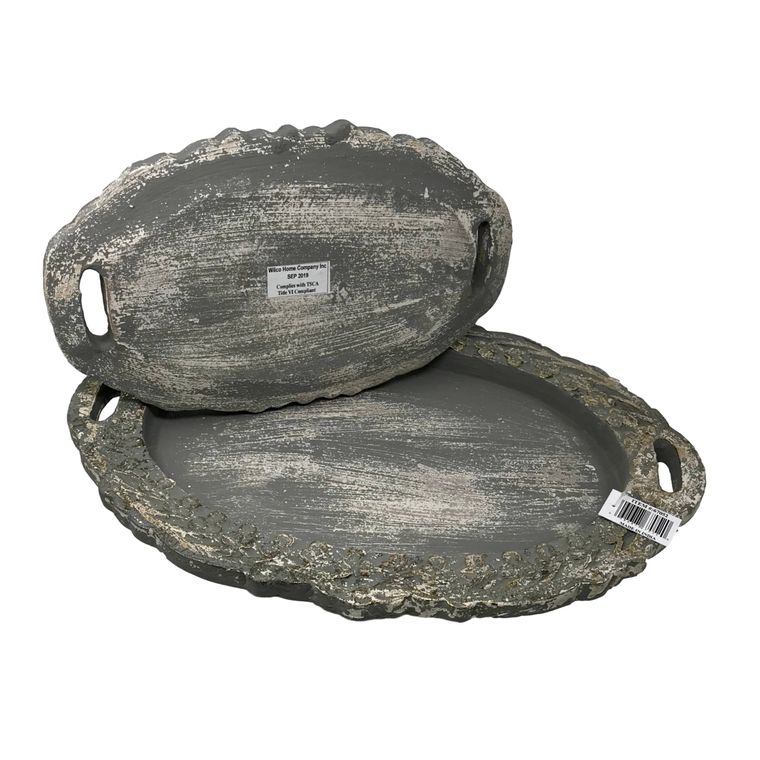 Set of 2 Hand Carved Wood LOUIS XIV Vanity Trays/Grey/Gold - Gifts for You 'n Me