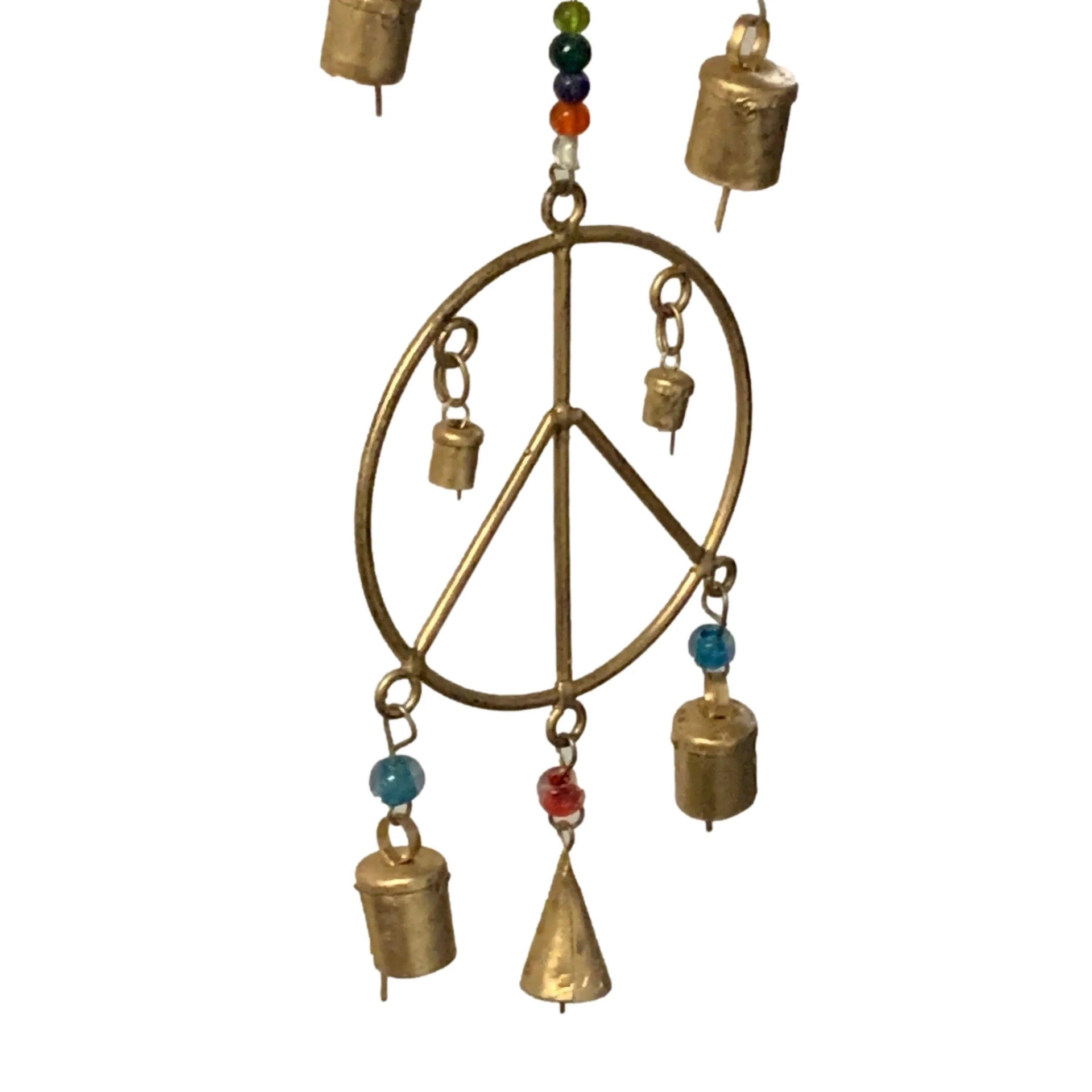 Spring Triple Peace Sign hanging Bell Chime with Glass Beads - Gifts for You 'n Me