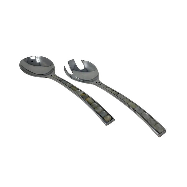 2 Pc Serving Utensils with Mother Of Pearl Inlay Handles