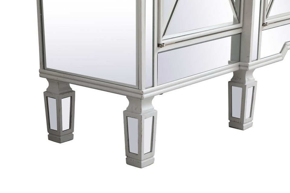Elegant 60 Inch Mirrored Credenza in Antique White