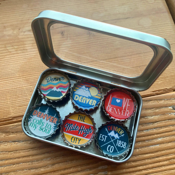 Denver Bottle Caps Magnet Set - Set of 6 - Gifts for You 'n Me