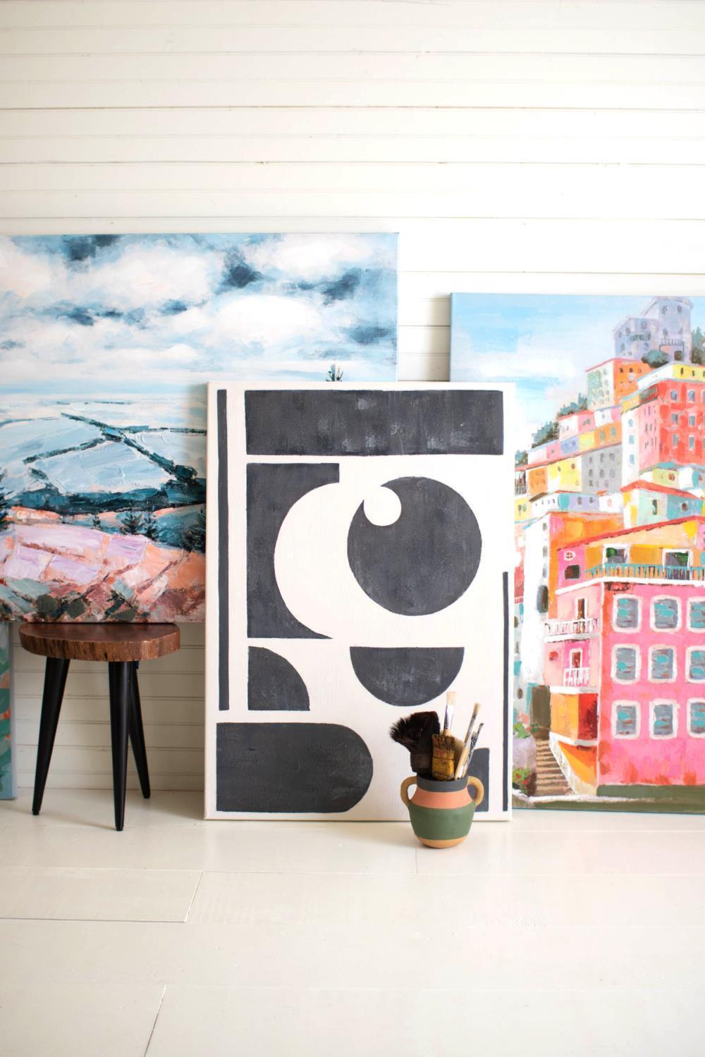 Black And White Oil Paintings - Set of 2