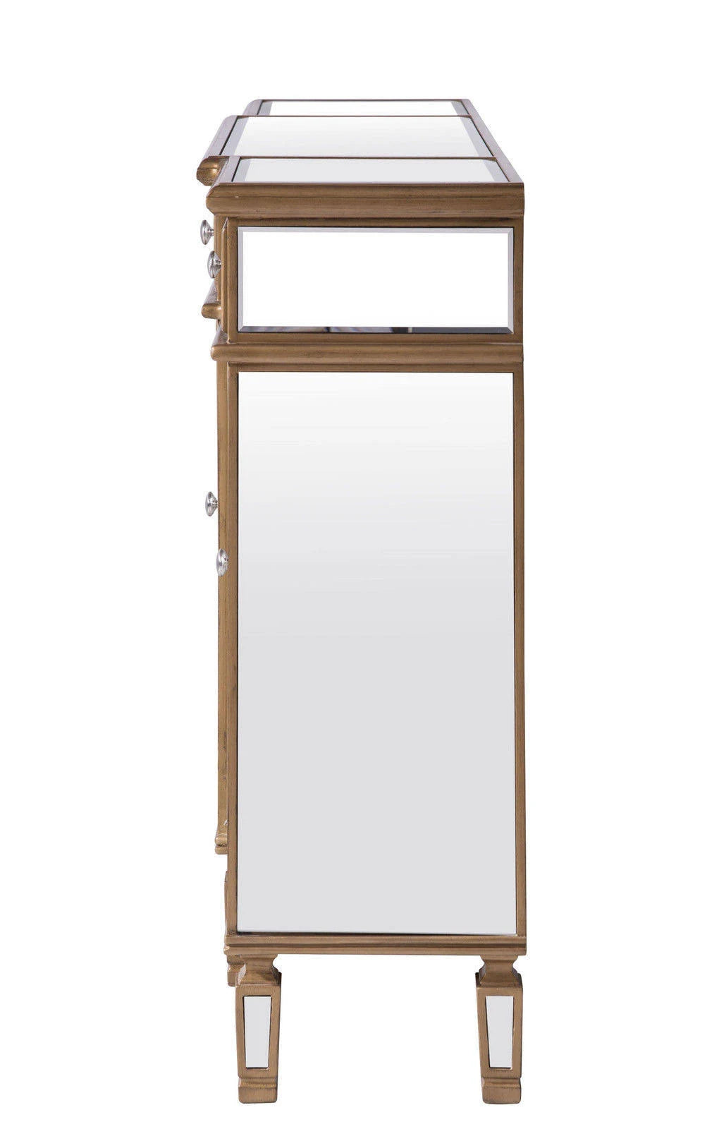 Elegant 3 Drawer 4 Door Cabinet 60 In. X 14 In. X 36 In. In Gold Clear