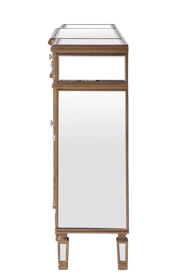 Elegant 3 Drawer 4 Door Cabinet 60 In. X 14 In. X 36 In. In Gold Clear - Gifts for You 'n Me