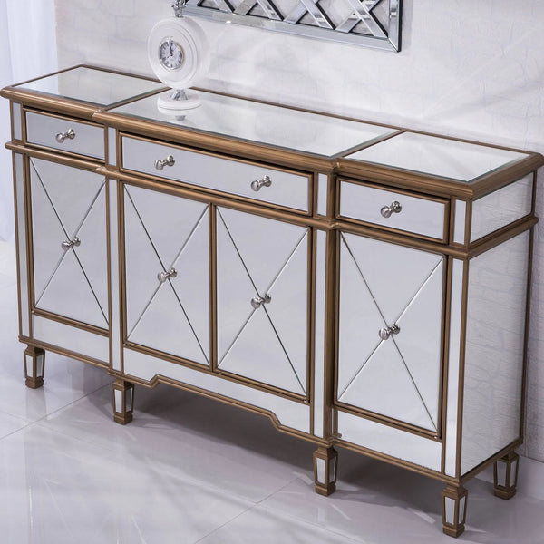Elegant 3 Drawer 4 Door Cabinet 60 In. X 14 In. X 36 In. In Gold Clear - Gifts for You 'n Me