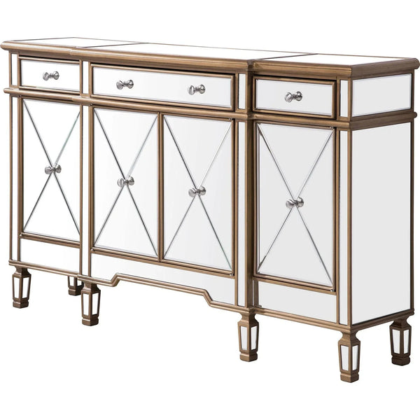 Elegant 3 Drawer 4 Door Cabinet 60 In. X 14 In. X 36 In. In Gold Clear - Gifts for You 'n Me