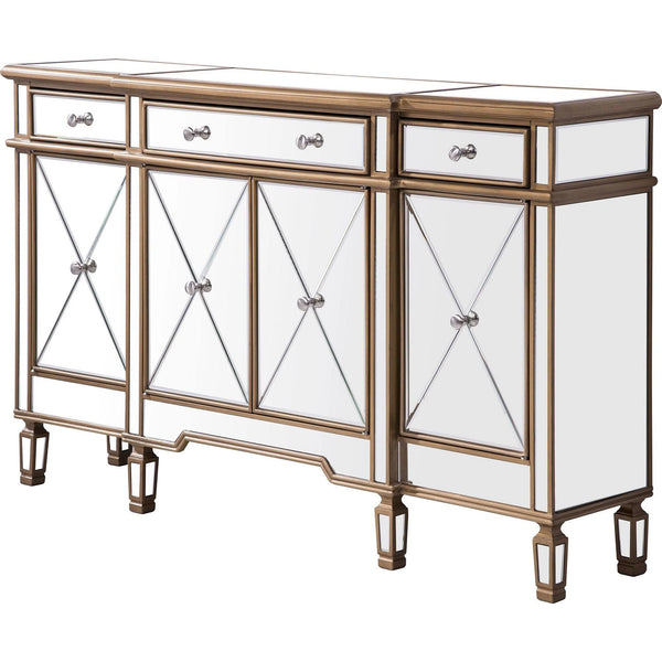Elegant 3 Drawer 4 Door Cabinet 60 In. X 14 In. X 36 In. In Gold Clear - Gifts for You 'n Me
