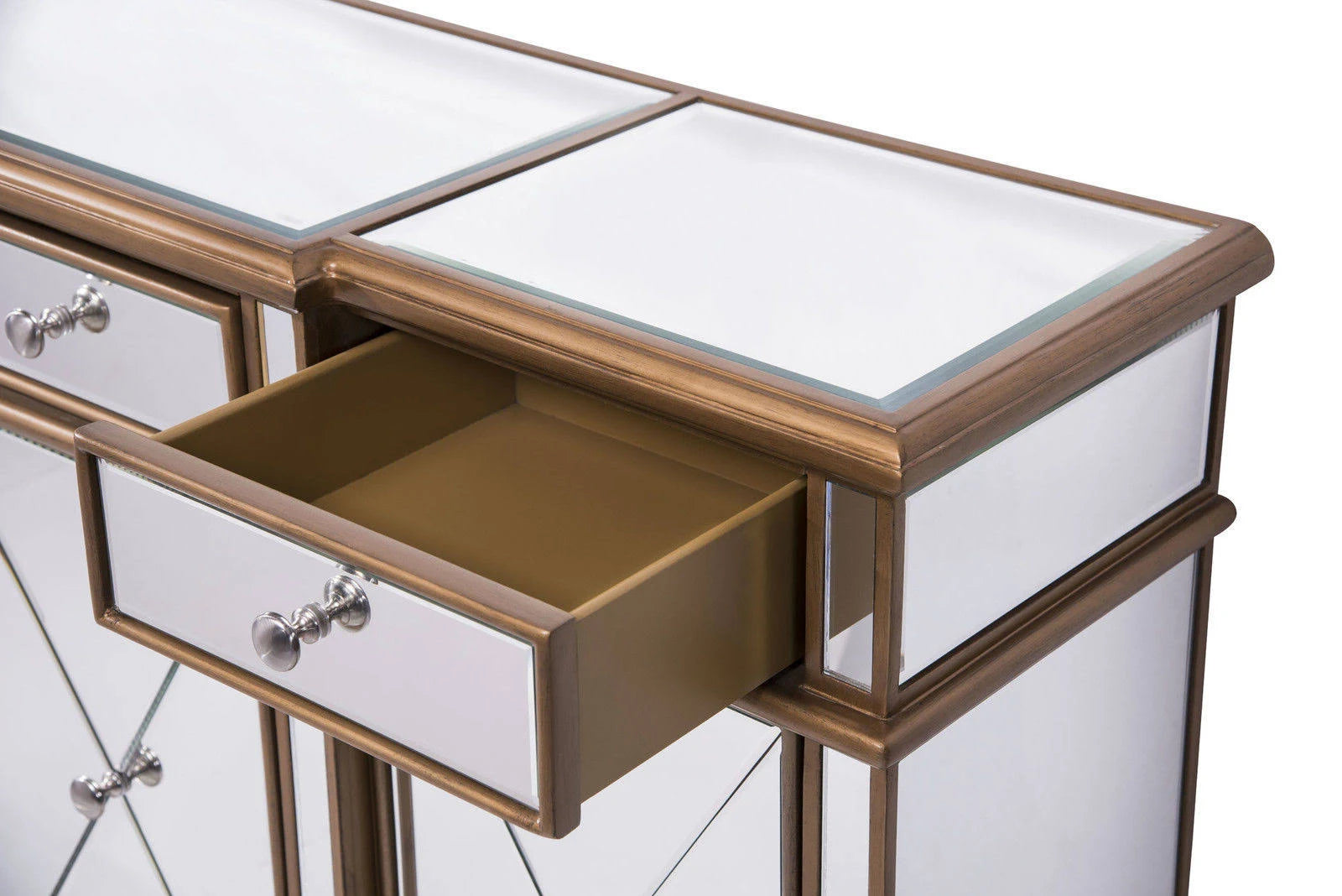 Elegant 3 Drawer 4 Door Cabinet 60 In. X 14 In. X 36 In. In Gold Clear