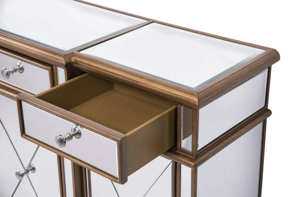 Elegant 3 Drawer 4 Door Cabinet 60 In. X 14 In. X 36 In. In Gold Clear - Gifts for You 'n Me