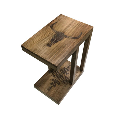Branding Iron Longhorn Skull Mango Wood Slipper Side Table
