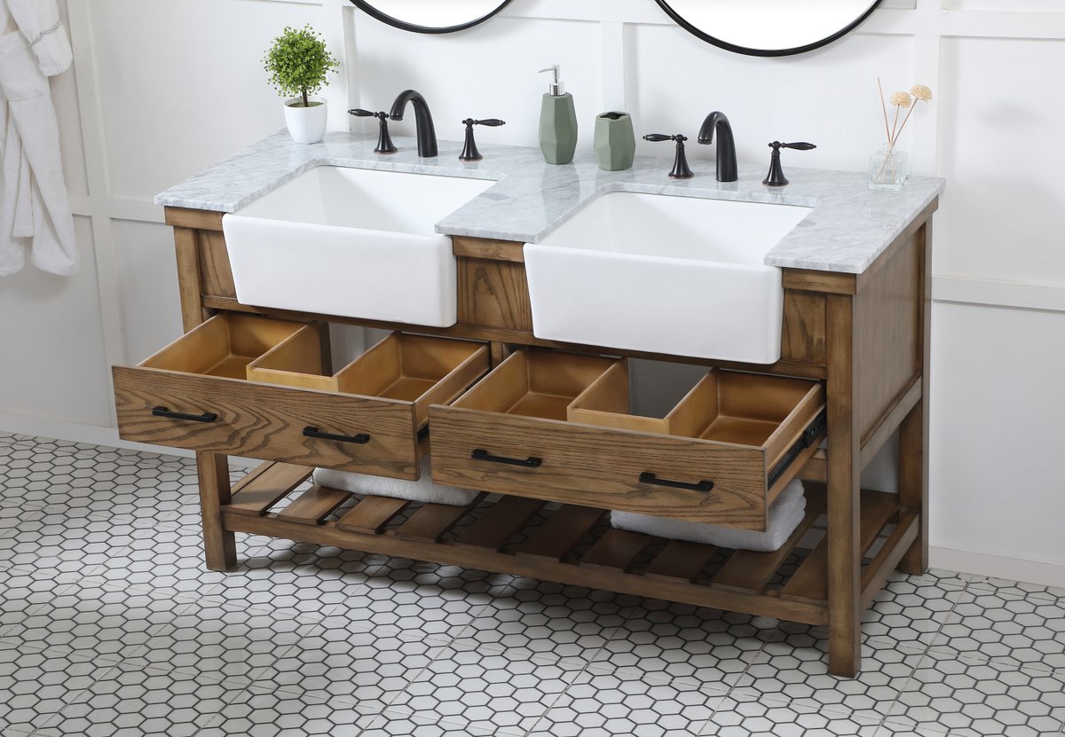 60 inch Clement Double Bathroom Vanity in Driftwood