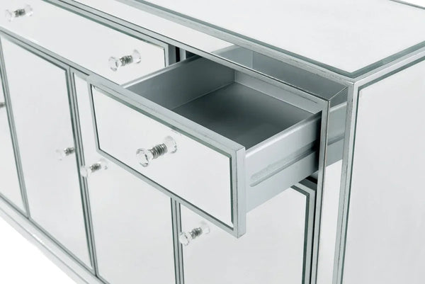 Buffet Cabinet 3 drawers 4 doors 56in. W x 13in. D x 36in. H in antique silver paint - Gifts for You 'n Me