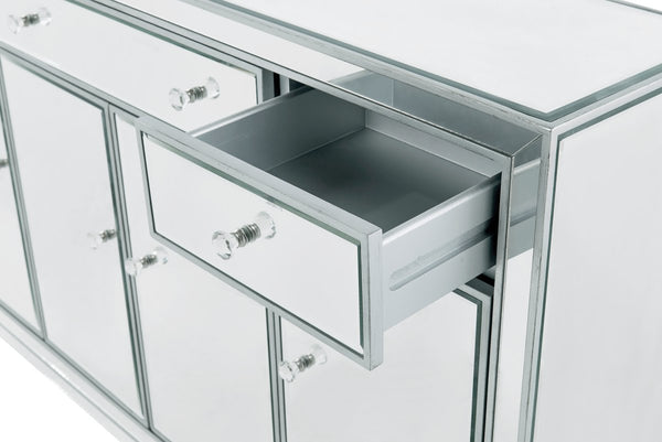 Buffet Cabinet 3 drawers 4 doors 56in. W x 13in. D x 36in. H in antique silver paint