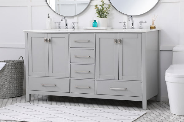 60 inch Double Bathroom Vanity in Gray - Gifts for You 'n Me
