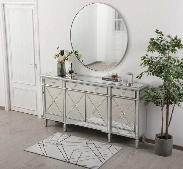 Elegant Furniture & Lighting Contempo Mirrored Credenza in Silver - Gifts for You 'n Me
