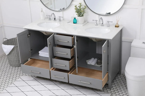 60 inch Double Bathroom Vanity in Gray - Gifts for You 'n Me