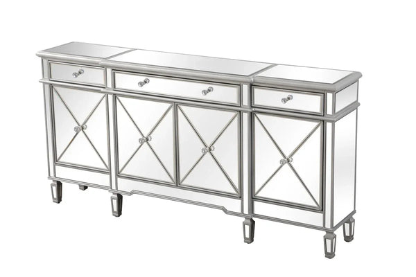 Elegant Furniture & Lighting Contempo Mirrored Credenza in Silver - Gifts for You 'n Me