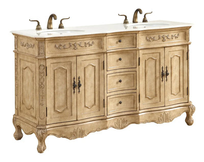 60 In. Double Bathroom Vanity Set In Antique Beige