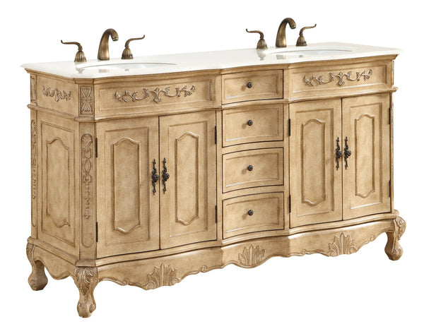 60 In. Double Bathroom Vanity Set In Antique Beige - Gifts for You 'n Me