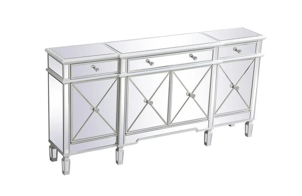 72 Inch Mirrored Credenza in Antique White - Gifts for You 'n Me