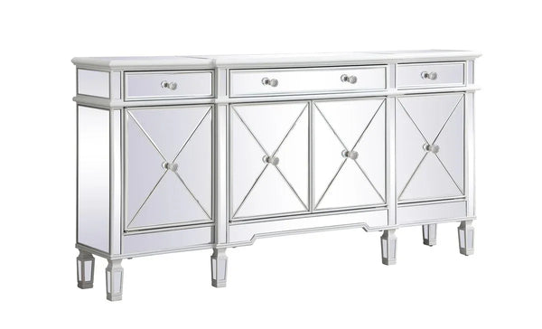 72 Inch Mirrored Credenza in Antique White - Gifts for You 'n Me