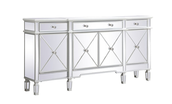72 Inch Mirrored Credenza in Antique White - Gifts for You 'n Me