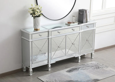 72 Inch Mirrored Credenza in Antique White