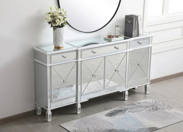 72 Inch Mirrored Credenza in Antique White - Gifts for You 'n Me