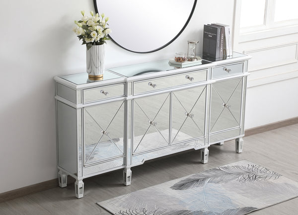 72 Inch Mirrored Credenza in Antique White - Gifts for You 'n Me