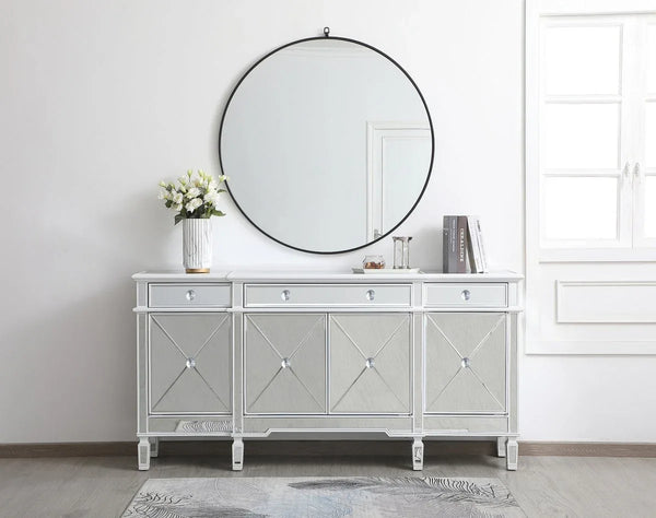 72 Inch Mirrored Credenza in Antique White - Gifts for You 'n Me