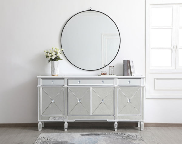 72 Inch Mirrored Credenza in Antique White - Gifts for You 'n Me