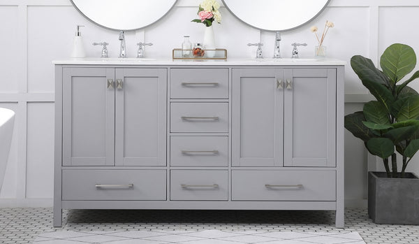60 inch Double Bathroom Vanity in Gray - Gifts for You 'n Me