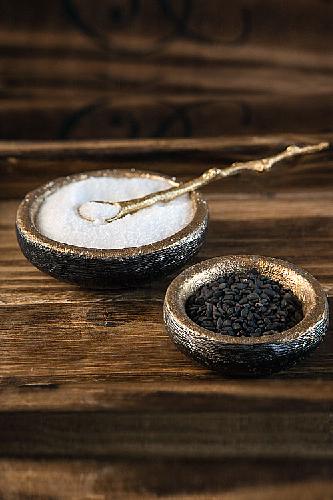 Gold Salt and Pepper Server with One 3