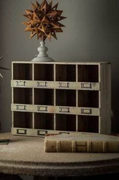 Rustic Recycled Pine Cubby Box with 12 Marked Compartments
