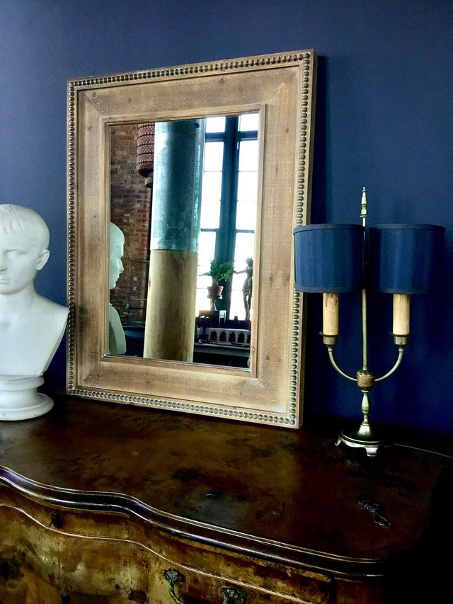 Wood Beaded Framed Mirror