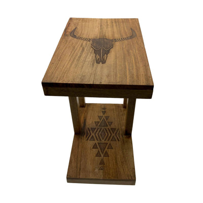 Branding Iron Longhorn Skull Mango Wood Slipper Side Table