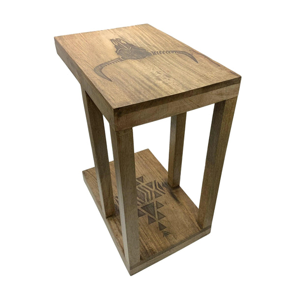 Branding Iron Longhorn Skull Mango Wood Slipper Side Table - Gifts for You 'n Me