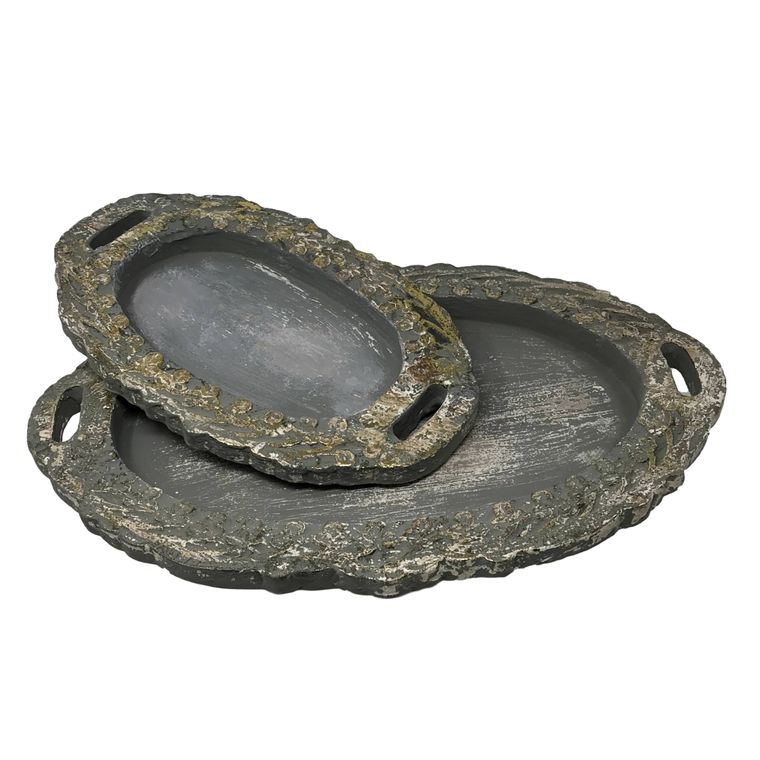 Set of 2 Hand Carved Wood LOUIS XIV Vanity Trays/Grey/Gold - Gifts for You 'n Me