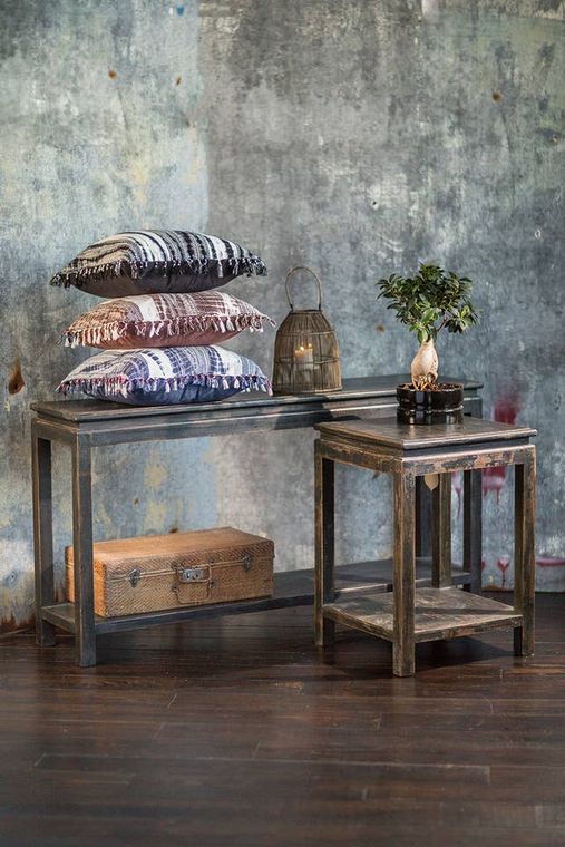 Dark Finish Pine Asian Console Table